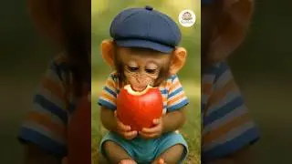 cute monkey love apple 🍎