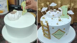 Baby Shower Cake Design | Cloud & Golden Star Theme | Cute Baby Sleeping Cake