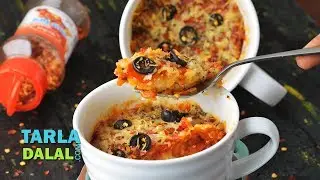 Mug Pizza Recipe, Quick Microwave Veg Mug Pizza by Tarla Dalal