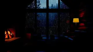 Cozy Room Ambience on Rainy Day | Raindrops on Window & Warm Fireplace for Deep Sleep