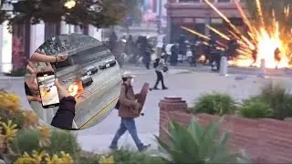 Scribbles IRL Films ICE Protest Riot Police cars set on fire tear gass And fireworks shot at Cops LA