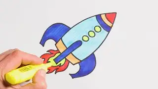 Rocketship draw and coloring pages. Lets color the rocket. Art colors for kids.