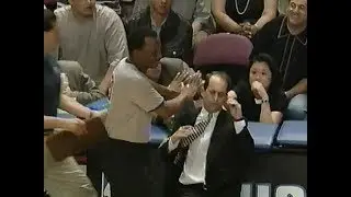 Jeff Van Gundy accidentally hit by Hue Hollins (referee) | 1996 NBA Playoffs: Bulls @ Knicks