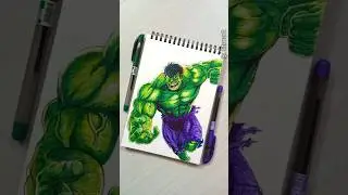Drawing Hulk with ✨Ball Pen✨ #shorts #hulk #youtubeshorts