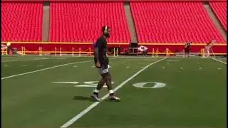 Odell Beckham warms up against the Kansas City Chiefs but does not play in the NFL Season opener