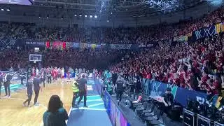 Manresa celebrating with their fans the win in the Basketball Champions League semifinal
