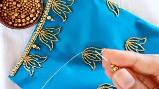 New and Unique Lotus Aariwork sleeve design with normal needle #aariwork #maggamwork #blouse #design