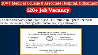GMC Udhampur Recruitment 2026 | 140+ Paramedical Posts (Staff Nurse, Lab Tech & More)