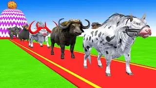 Paint Animals Cow Cartoon Yak Bison Bull Ox African Buffalo Fountain Crossing Animal Transformation