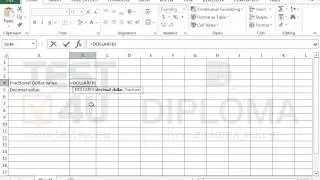 Use the DOLLARFR function to convert a currency value from decimal to fractional (Excel 2013)