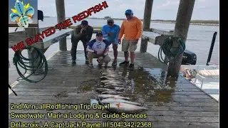 2nd Annual Red Fishing Trip We Slayed the fish!  Delacroix LA Sweetwater Marina and Lodging Day 1