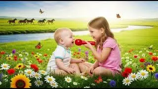 Sing With the Sunshine Baby GirlCute Kids Song Super Fun Baby Girl Singing Together in Green Fields