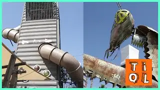 Las Vegas Container Park Kid Friendly Playground - Giant Slide, Scavenger Hunt, Praying Mantis