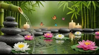 Bamboo Fountain & Floating Lotus | Peaceful Meditation Scene