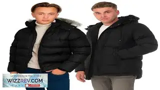 Soul Star Mens Puffer Jacket Black Fur Hood Quilted Winter Coat