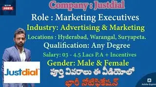 Justdial | Marketing Executives | Any Degree | Hyderabad, Warangal, Suryapeta | @Y.v-r5w