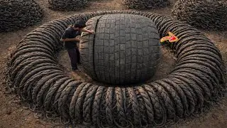 Giant Heavy Machinery Tyre Turned into Strong Flexible Ropes || Incredible Tyre Recycling Process