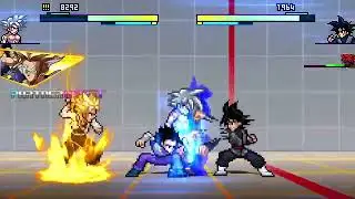 MUI Goku, Gohan & Trunks vs Black Goku, Cumber & Broly | Academy MUGEN [Ikemen GO] | Ultra Battle