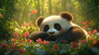 Tranquility, Peace, and Relaxation with a Calm Panda in Beautiful Nature and Soothing Piano Melodies