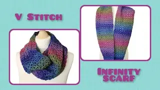 Crochet V Stitch Infinity scarf tutorial - Beginner friendly uses just 1 ball/skein of yarn