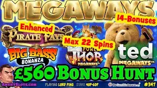 &pound;560 MEGAWAYS SLOTS BONUS HUNT: Power of Thor (22 spins), Pirate Pays Enhanced, Ted Megaways & more.