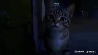 A stray cat passing by street at night waving at the camera!