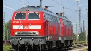 218 428 und 218 403 mit Umleiter-EC in Augsburg: Motorstarts, rangieren, Ausfahrt
