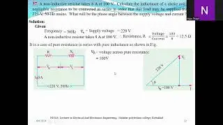 EE-3033-FEC-CO2-M2.03-Q No.37 A non-inductive resistor takes 8 A at 100 V.  Calculate the inductance