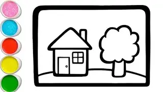 How to draw cute House Tree Drawing Painting Colouring for kids Toddlers Easy step by step Drawing..
