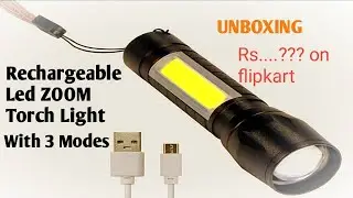 led Torch Light  High Power  Zoom Metal Body Unboxing Video With Rechargeable USB Charging Cable
