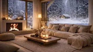 4K✨ 5 HOURS of Winter Piano and Snowfall Ambience #relaxingmusic #wintervibes #snow #fireplace 
