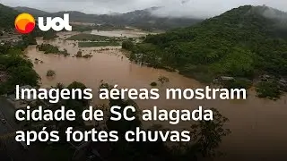 Imagens aéreas mostram cidade de SC alagada após fortes chuvas