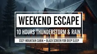 WEEKEND ESCAPE 💤 10 Hours THUNDERSTORM & RAIN - Cozy Mountain Cabin - Black Screen for Deep Sleep