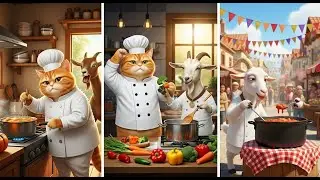 chef cat goat cocking competition asmr |بلی شیف اور بکری کی کُکنگ مقابلہ| बिल्ली और बकरी प्रतियोगिता