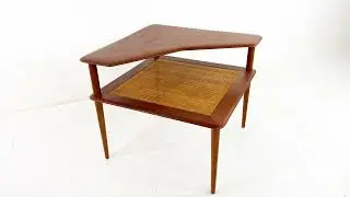 Peter Hvidt Mid Century Teak and Cane Step Corner Table