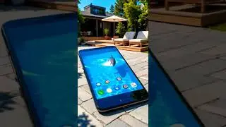 giant smartphone, lying flat on a paved surface surrounded by lush greenery #overgrown