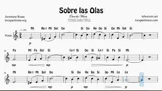 Sobre las Olas Partitura con Notas en Letra Flauta Violin Oboe