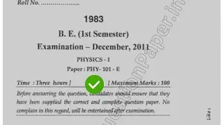 Mdu BE 1st Sem Physics Question Paper 2011 #MduQuestionPaper
