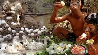Primitive Technology   Eating Delicious   Find Food Meet Duck And Cooking Egg Beautiful forest