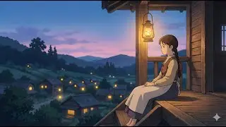 Sitting Alone at Dusk, Watching the Village Lights Appear One by One./Ghibli Stlye
