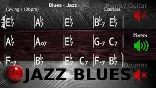 Jazz Blues Bass Line in Eb - Jazz backing track for piano / guitar practice. 110bpm