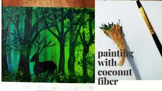Let's paint challenge # 5/easy water colour painting/painting with coconut fiber/how to paint nature