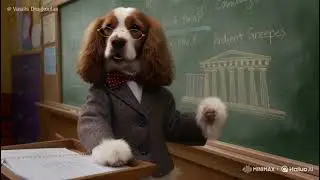 A dog teaching student in a classroom, cute cartoon style