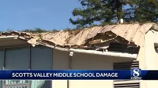 Tree damages Scotts Valley Middle School science building