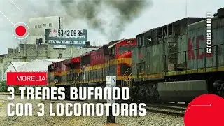 📹 3 TRENES con 3 LOCOMOTORAS RUGIENDO al arranque en el patio de Morelia (con una SD70MAC)