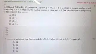 Nptel assignment solution 2020  Cryptography and Network security week 7 Assignment 7