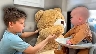 BABY REACTS TO GIANT TEDDY BEAR!