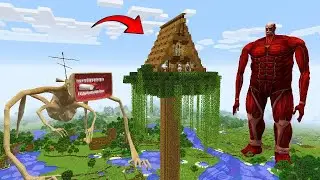 SURVIVING FROM COLOSSAL TITAN AND MEGA HORN HEAD 😱 in Minecraft | Minecraft Horror |