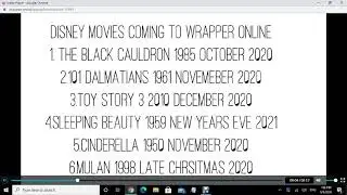 Disney Movies Coming to wrapper online on 2020