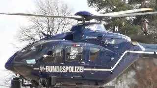 EC 135 Bundespolizei startet in Blumberg, Pilot winkt